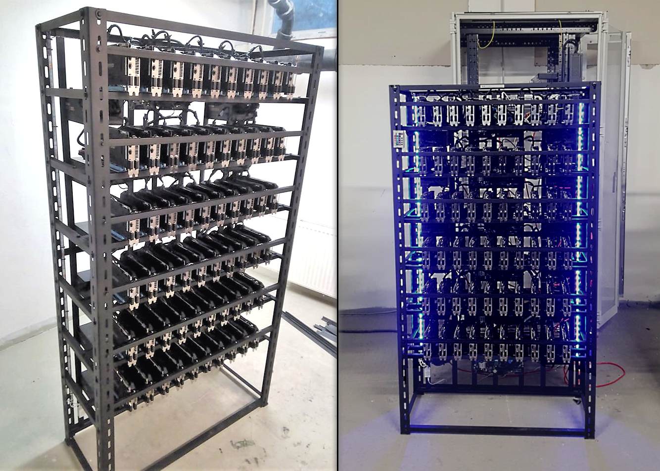 Computer-Machine Miner for Ethereum Mining 1800 MHs, 60 GPU card in frame, for sale