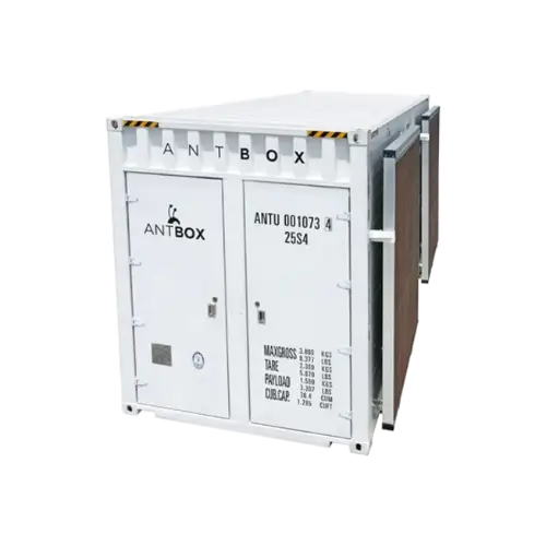 Exterior view of the Bitmain ANTBOX modular Bitcoin mining container designed for outdoor industrial installations
