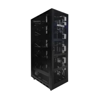Bitmain ANTRACK V1 hydro mining rack cabinet viewed from the left side